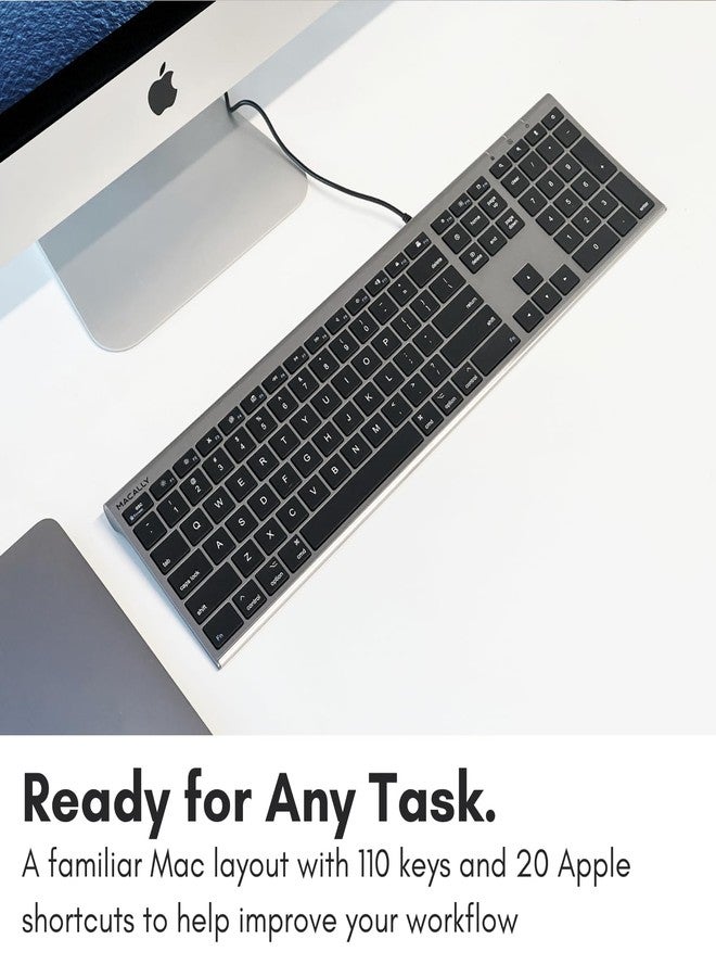Macally Ultra-Slim USB Wired Computer Keyboard - Works Great as Both a Windows or Wired Mac Keyboard - Compatible Full Size Apple Keyboard with Numeric Keypad for Mac mini, iMac, MacBook - Space Gray - Image 3